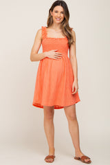 Coral Smocked Eyelet Maternity Dress