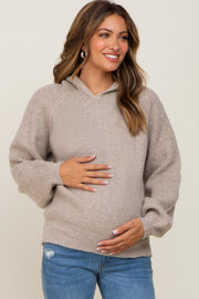 Beige Hooded Maternity Sweater