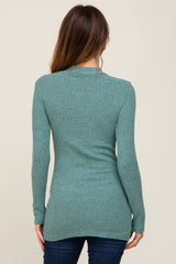 Green Soft Rib Knit Long Sleeve Top