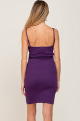 Purple Metallic Ruched Front Fitted Maternity Dress