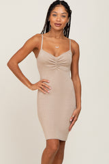 Gold Metallic Ruched Front Fitted Dress