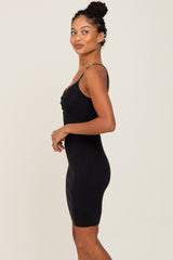 Black Metallic Ruched Front Fitted Dress