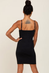 Black Metallic Ruched Front Fitted Dress