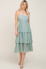 Mint Green Pleated Tiered Maternity Midi Dress