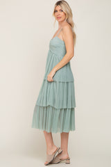 Mint Green Pleated Tiered Midi Dress