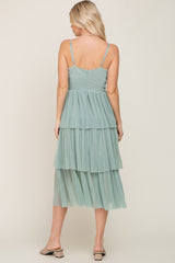 Mint Green Pleated Tiered Midi Dress