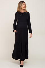 Black Long Sleeve Tiered Maternity Maxi Dress