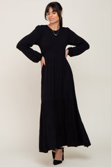 Black Long Sleeve Tiered Maternity Maxi Dress