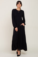 Black Long Sleeve Tiered Maxi Dress