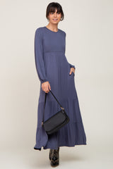 Blue Long Sleeve Tiered Maternity Maxi Dress