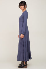 Blue Long Sleeve Tiered Maxi Dress