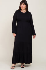 Black Long Sleeve Tiered Plus Maxi Dress