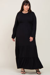 Black Long Sleeve Tiered Plus Maxi Dress