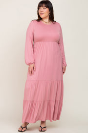 Mauve Long Sleeve Tiered Plus Maxi Dress