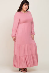 Mauve Long Sleeve Tiered Plus Maxi Dress