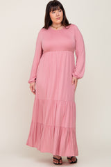 Mauve Long Sleeve Tiered Plus Maxi Dress