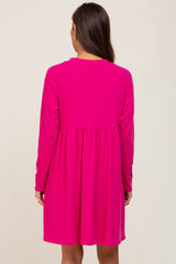 Fuchsia Ribbed Basic Long Sleeve Maternity Dress