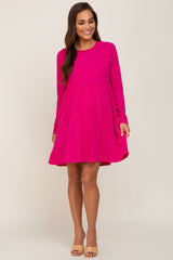 Fuchsia Ribbed Basic Long Sleeve Maternity Dress