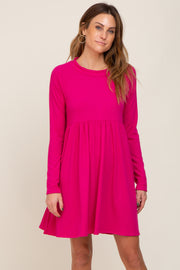 Fuchsia Ribbed Basic Long Sleeve Dress