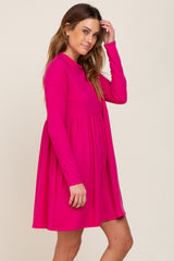 Fuchsia Ribbed Basic Long Sleeve Dress