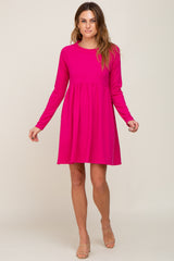 Fuchsia Ribbed Basic Long Sleeve Dress