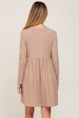 Taupe Ribbed Basic Long Sleeve Maternity Dress