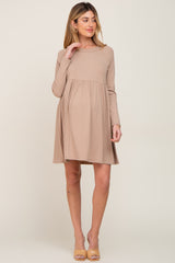 Taupe Ribbed Basic Long Sleeve Maternity Dress