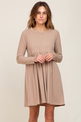 Taupe Ribbed Basic Long Sleeve Dress