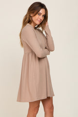 Taupe Ribbed Basic Long Sleeve Dress