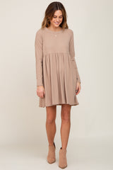 Taupe Ribbed Basic Long Sleeve Dress