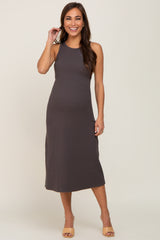 Charcoal Ribbed Sleeveless A-Line Maternity Midi Dress