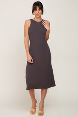 Charcoal Ribbed Sleeveless A-Line Maternity Midi Dress