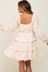 Ivory Smocked Ruffle Tiered Long Sleeve Maternity Dress