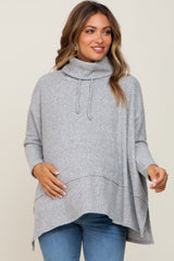 Heather Grey Waffle Knit Turtle Neck Maternity Top