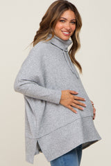 Heather Grey Waffle Knit Turtle Neck Maternity Top