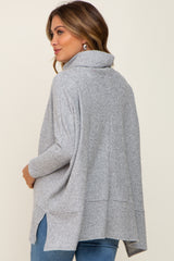 Heather Grey Waffle Knit Turtle Neck Maternity Top