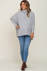 Heather Grey Waffle Knit Turtle Neck Maternity Top