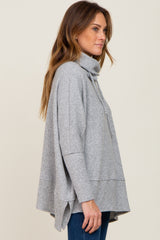 Heather Grey Waffle Knit Turtle Neck Top