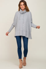 Heather Grey Waffle Knit Turtle Neck Top