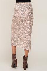 Taupe Leopard Print Drawstring Front Midi Skirt