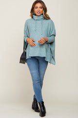 Teal Waffle Knit Turtle Neck Maternity Top