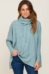 Teal Waffle Knit Turtle Neck Maternity Top