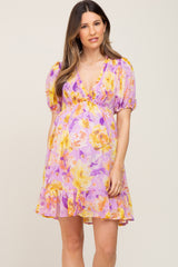 Lavender Floral Deep V-Neck Smocked Maternity Dress