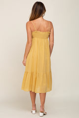 Yellow Smocked Sleeveless Linen Midi Dress