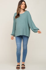 Light Olive Ribbed Maternity Long Sleeve Top