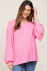 Pink Ribbed Maternity Long Sleeve Top