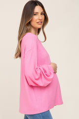 Pink Ribbed Maternity Long Sleeve Top