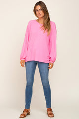 Pink Ribbed Long Sleeve Top