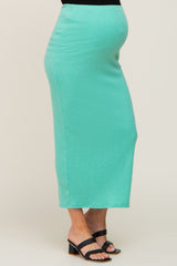 Mint Green Ribbed Maternity Maxi Skirt