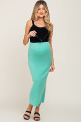 Mint Green Ribbed Maternity Maxi Skirt